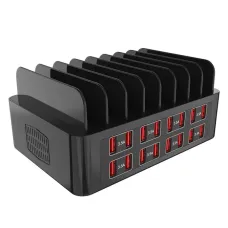 YFY-A55 150W 16-Port USB Charger 16USB-A Fast Charging Desktop Charging Station with 8 Bracket Slot EU Plug for iPhone 16  Pro 15 14 13 Pro Max for Huawei Mate XT for Xiaomi MIX Fold4