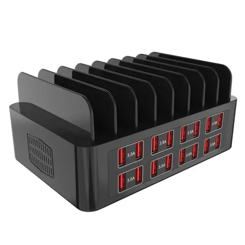 YFY-A55 150W 16-Port USB Charger 16USB-A Fast Charging Desktop Charging Station with 8 Bracket Slot EU Plug for iPhone 16  Pro 15 14 13 Pro Max for Huawei Mate XT for Xiaomi MIX Fold4