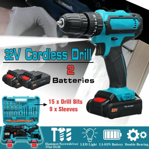 VIOLEWORKS 2 Speed Power Drills 6000maAh Cordless Drill 3 IN 1 Electric Screwdriver Hammer Drill with 2pcs Batteries