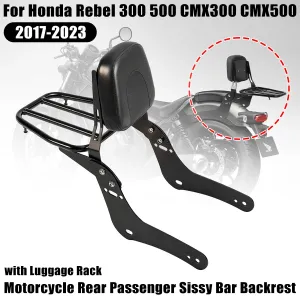 Motorcycle Detachable Rear Passenger Sissy Bar Backrest With Luggage Rack For Honda Rebel 300 500 CMX300 CMX500 2017-2023