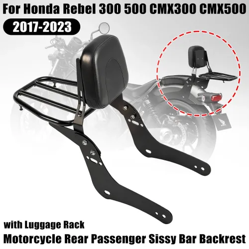 Motorcycle Detachable Rear Passenger Sissy Bar Backrest With Luggage Rack For Honda Rebel 300 500 CMX300 CMX500 2017-2023
