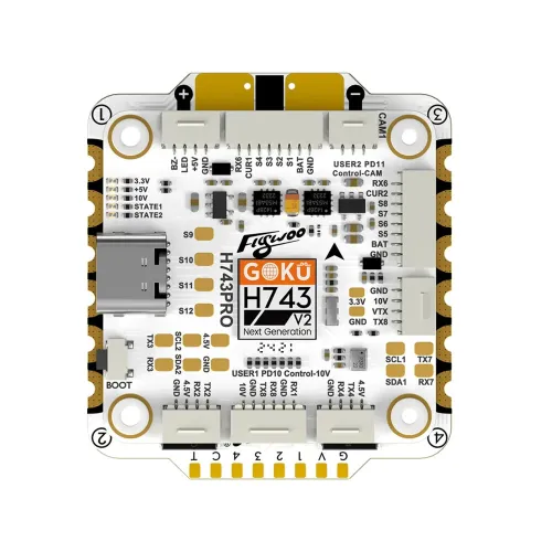 30x30mm Flywoo GOKU H743 PRO Flight Controller 55A 32Bit 128K AM32 3-6S 4in1 ESC Stack for RC FPV Racing Drones Support DJI O4 / O4 Pro