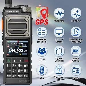 BAOFENG UV-25 PRO GPS Walkie Talkie 10W Multi Band Type-C Charging 5200mAh for UV-5R Amateur Two Way Radio for Traveling
