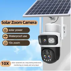Guudgo 2K 10X Zoom UHD Solar PTZ Security Camera with Solar Panel 360HD Color Night Vision AI Motion Detection Two-way Voice Intercom Wireless Solar Powered Waterproof WIFI 4G Outdoor Camera