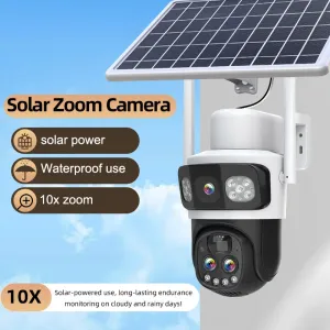 Guudgo 2K 10X Zoom UHD Solar PTZ Security Camera with Solar Panel 360HD Color Night Vision AI Motion Detection Two-way Voice Intercom Wireless Solar Powered Waterproof WIFI 4G Outdoor Camera
