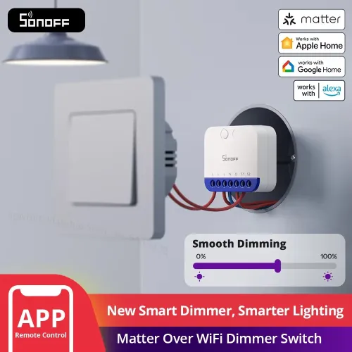 SONOFF MINI-DIM MINI Extreme Matter Over WiFi Dimmer Switch Wide Lighting Compatibility Matter-enabled Google Apple Home Alexa