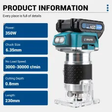Drillpro Cordless Brushless 350W Electric Wood Trimmer Compact Wood Router For Wood Trimming Slotting Carving