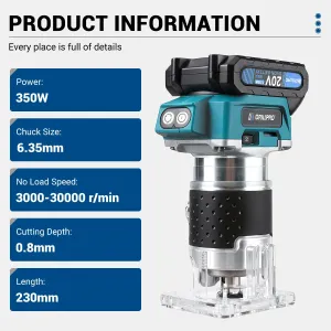 Drillpro Cordless Brushless 350W Electric Wood Trimmer Compact Wood Router For Wood Trimming Slotting Carving