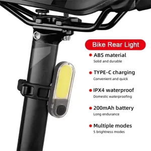 BIKIGHBike Taillight 200mAh Battery 5 Light Modes Type-Rechargeable Waterproof Bicycle Rear Light for Outdoor Cycling