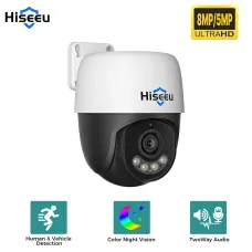 Hiseeu 5MP/8MP/12MP PoE IP Camera Human Vehicle Detect Two Way Audio Color Night Vision IP67 Waterproof Sound Light Alert Security CCTV Cameras