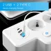 EU Power Strip Wall Socket Expansion Plug with 2 AC+2USB-A+2Type-C PD QC3.0 Fast Charging Multitap USB Charger
