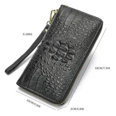 Ekphero Genuine Leather Crocodile Texture Wallet Unisex Long Business Handheld Bag Zipper Card Holder Fashion Cowhide Money Clip Purse