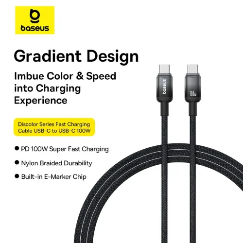 Baseus Discolor Series PD100W Type-C to Type-C Cable Fast Charging Data Transmission 7-Strand Reinforced Core Line 1M/2M Long for iPhone 17 17 Pro 16 15 Pro Max for HUAWEI Pura 80 Ultra for XIAOMI for OPPO