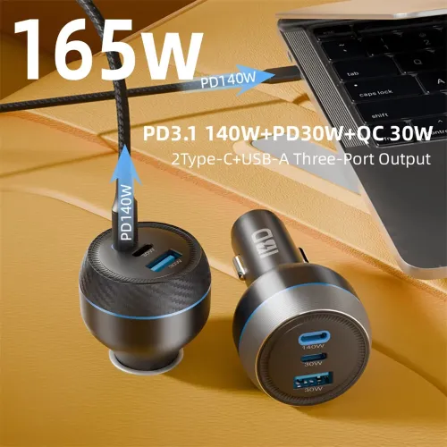 IBD IBD356-1U2C 165W/160W/130W Fast Charging USB Type C Car Charger for Laptop Mobile Phone