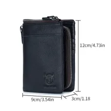 BULLCAPTAIN Men's Genuine Leather Wallet Detachable Coin Purse Large Capacity Multi-card Slots Card Holder Money Clip