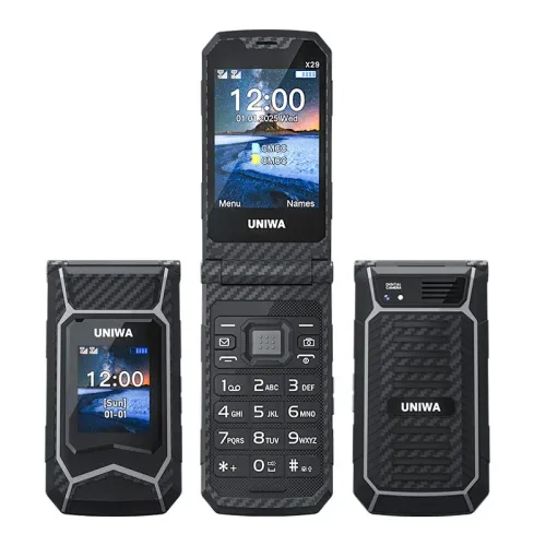 UNIWA X29 2.8-inch+1.77-inch Double Screen Rugged Mini 2G GSM Dual SIM Card Dual Standby 2000mAh FM Radio Large Button Flip Mobile Phone with Flashlight Type-C Rechargeable