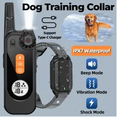 KT06 Electric Dog Training Collar with Remote Control Vibrator Pet Dog Bark Stop Shock Collar Beep Built-in Flashlight IPX7 Waterproof 2000FT Range USB Charging for All Sizes Dog Training Controller
