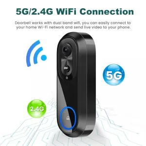 W5 2.4G/5G Tuya WiFi Video Doorbell HD 1080P Camera Wireless Smart Intercom Camera Night Vision Two-way Talk IP65 Waterproof 9000mAh Battery Visual Doorbell