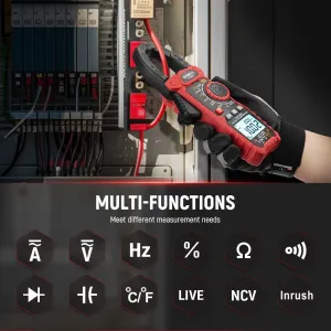KAIWEETS HT208F Inrush Digital Clamp Meter True-RMS 1000A AC/DC Current 1000V AC/DC Voltage Frequency Resistance Capacitance Continuity Temperature NCV VFD LoZ