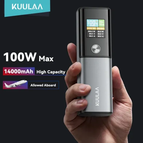 KUULAA KL-YD78 100W 14000mAh Smart Display Power Bank External Battery Power Supply with 1 Input & 2 Outputs Support PD QC AFC SCP Fast Charging for iPhone 16 16 Pro 15 14 13 Pro Max for Xiaomi 15pro for Samsung Galaxy S25 Ultra