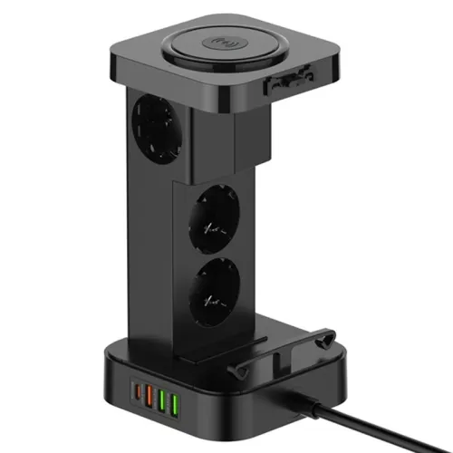 LDNIO SEW4485 2500W European Power Strip with 4 EU Outlets+4USB+15W Wireless Charger Support PD QC3.0 PPS Fast Charging Desktop Vertical Charging Station with Timer Switch for iPhone 16 15 14 Pro Max for iPad Pro for MacBook Pro