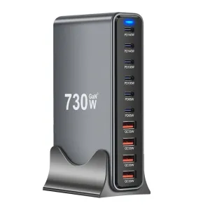 [GaN Tech] Bakeey YMX-730W 730W 10-Port USB PD Charger 4USB-A+6USB-C PD QC Fast Charging Desktop Charging Station EU Plug US Plug for iPhone 16 15 Pro Max 14 13 12 for Huawei Pura X for Xiaomi 15pro for Samsung Galaxy S25 Ultra
