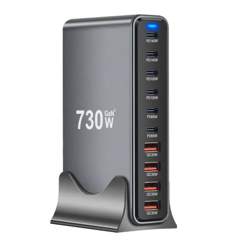 [GaN Tech] Bakeey YMX-730W 730W 10-Port USB PD Charger 4USB-A+6USB-C PD QC Fast Charging Desktop Charging Station EU Plug US Plug for iPhone 16 15 Pro Max 14 13 12 for Huawei Pura X for Xiaomi 15pro for Samsung Galaxy S25 Ultra
