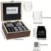 Reusable Whiskey 6 Ice Stones Set Whiskey Stones 2 Whisky Glasses Set Granite Ice Cube Stainless Steel Clips with Fleece Bag Wooden Gift Best Gift for Men