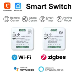 Tuya Smart WiFi/Zigbe Switch Module 10A Dry Contact Inching Mode for Motor Mini Relay App Timer Remote Voice Control with Alexa Google Home