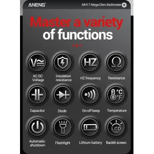 ANENG MH17 Insulation Multimeter True RMS 19999 Count Megohmmeter AC DC Voltage Tester Capacitance Resistance Rechargeable Lithium Battery High Voltage Alarm Backlit LCD Auto Ranging Flashlight