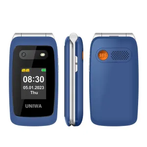 UNIWA V202T Mini 2.4 inch Dual SIM Card 1450mAh FM Big Buttons SOS Emergency Button Built-in HAC Earpiece 2000+ Phonebooks Flip Mobile Phone Type-C Rechargeable 4G Smartphone