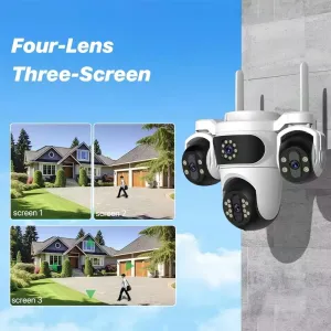 WQQ890-XM-2 4-Lens-3 Screen PTZ Camera 9MP HD WiFi Wireless Security Camera Motion Night Vision IP66 Waterproof Outdoors Surveillance Cameras ICSEE APP