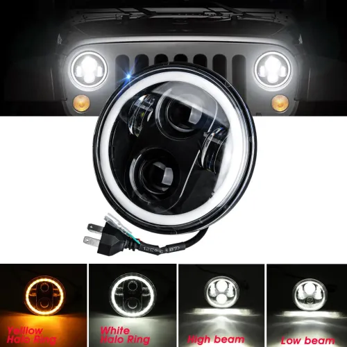 5.75'' 75W 6000K DRL Amber Halo Angle Eyes Projector LED Round Headlights Low/High Beam Turn signal Light